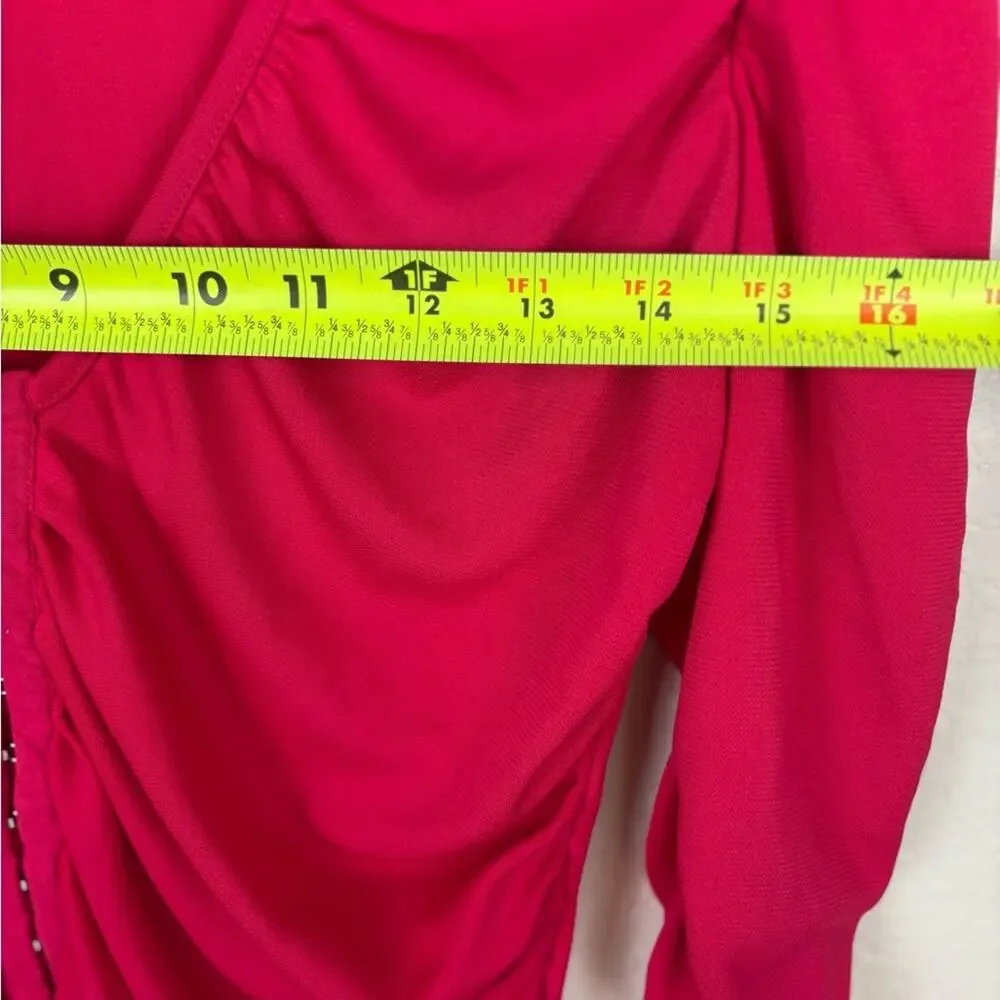 NWT Zara Ruched Hot Pink Fitted Cropped Ruched Long Sleeve Blouse Top Size Large - Picture 10 of 10